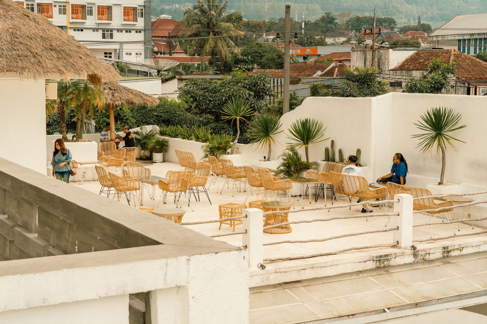 Quiet outdoor café terrace in a Kenyan town in the late afternoon