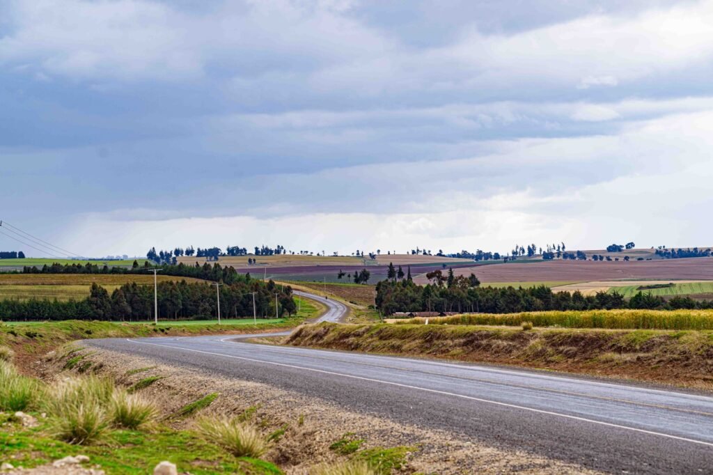 A rural road in Meru County, Kenya, bordered by green vegetation