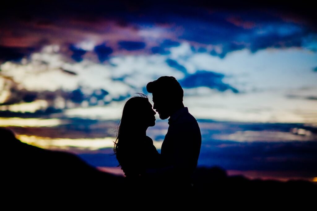 kiss, couple, love, kissing, romance, romantic, lovers, dating, together, hug, night sky, sky, clouds, fantasy, sunset, eveni