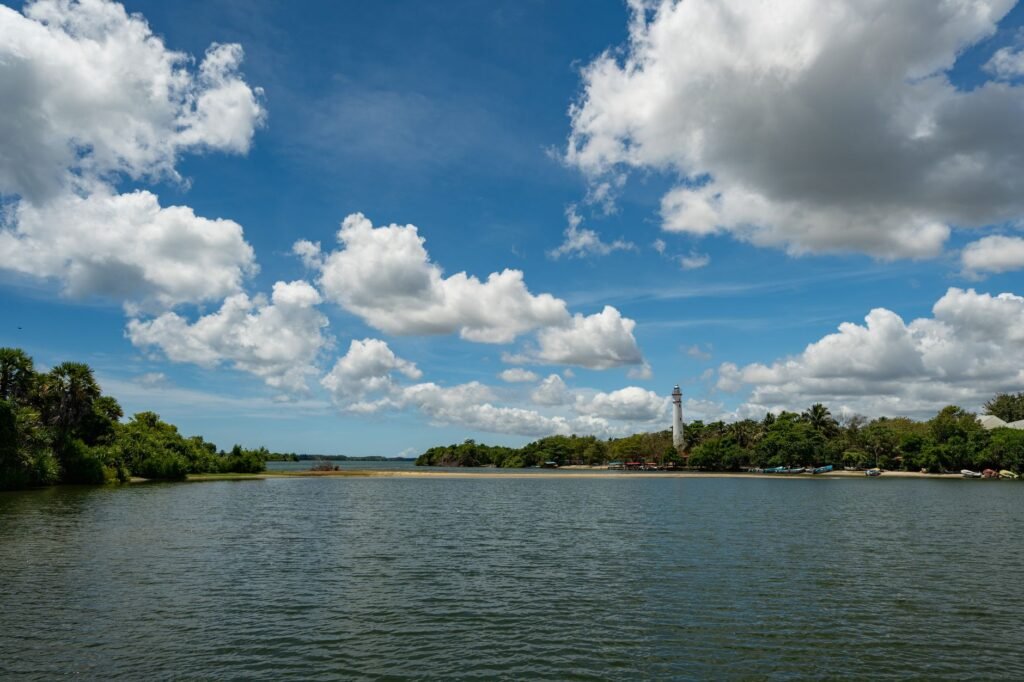 Beautiful clouds over Batticaloa Lagoon and lighthouse in Sri Lanka's Eastern Province.