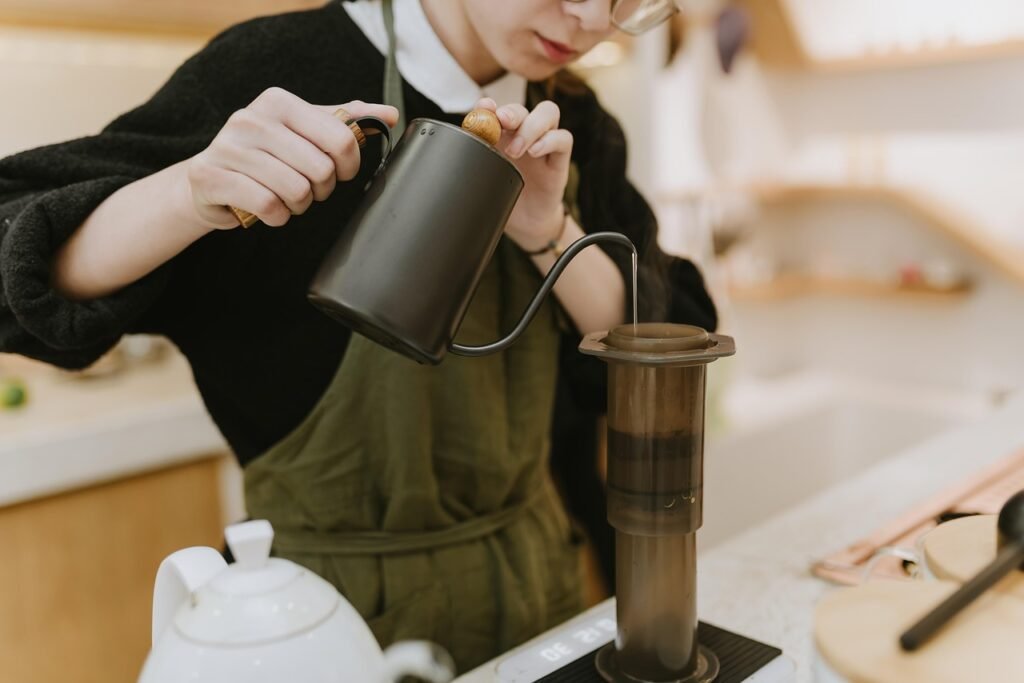 barista, coffee, preparation, pouring, brewed, caffeine, drink, beverage, espresso, work, girl, woman, coffee shop, cafe, res