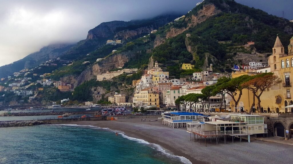 beach, coastal, nature, island, town, amalfi, maiori, sea
