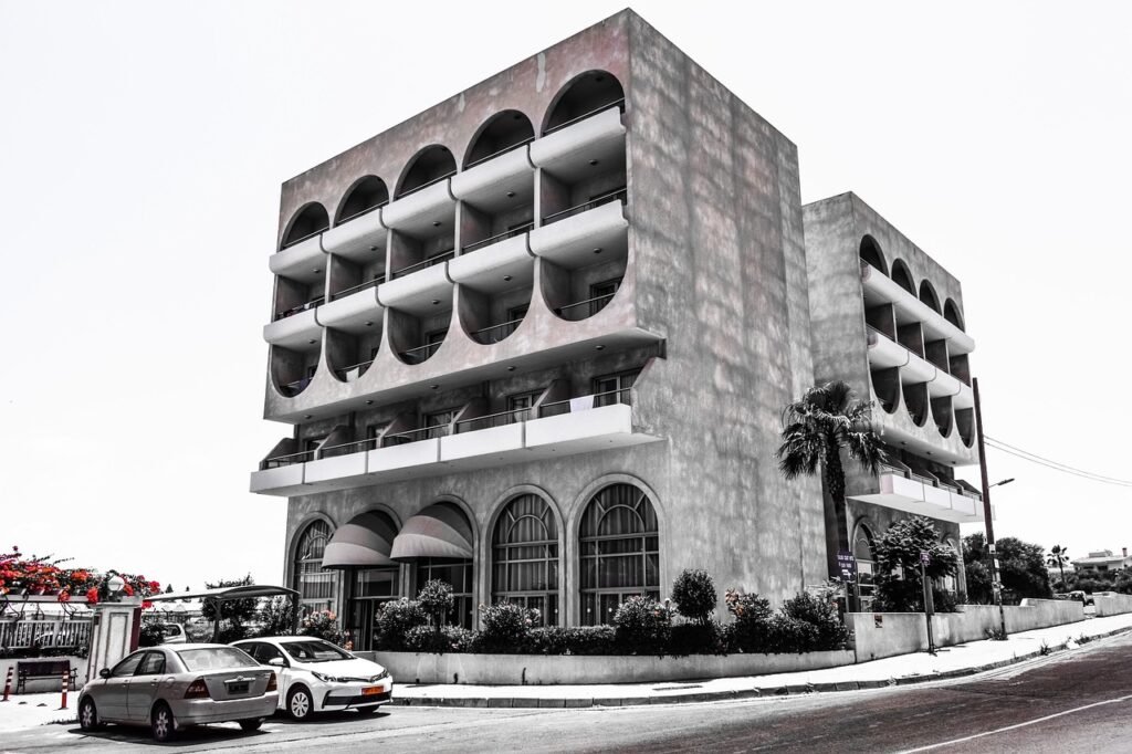 building, modern, architecture, exterior, hotel, protaras, cyprus, gray hotel