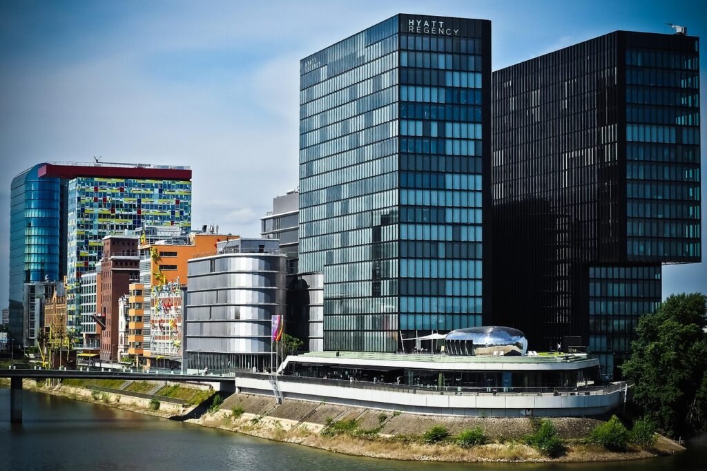 architecture, nature, media harbour, düsseldorf, buildings, skyline, city, harbour, waterfront, urban, urban landscape, citys