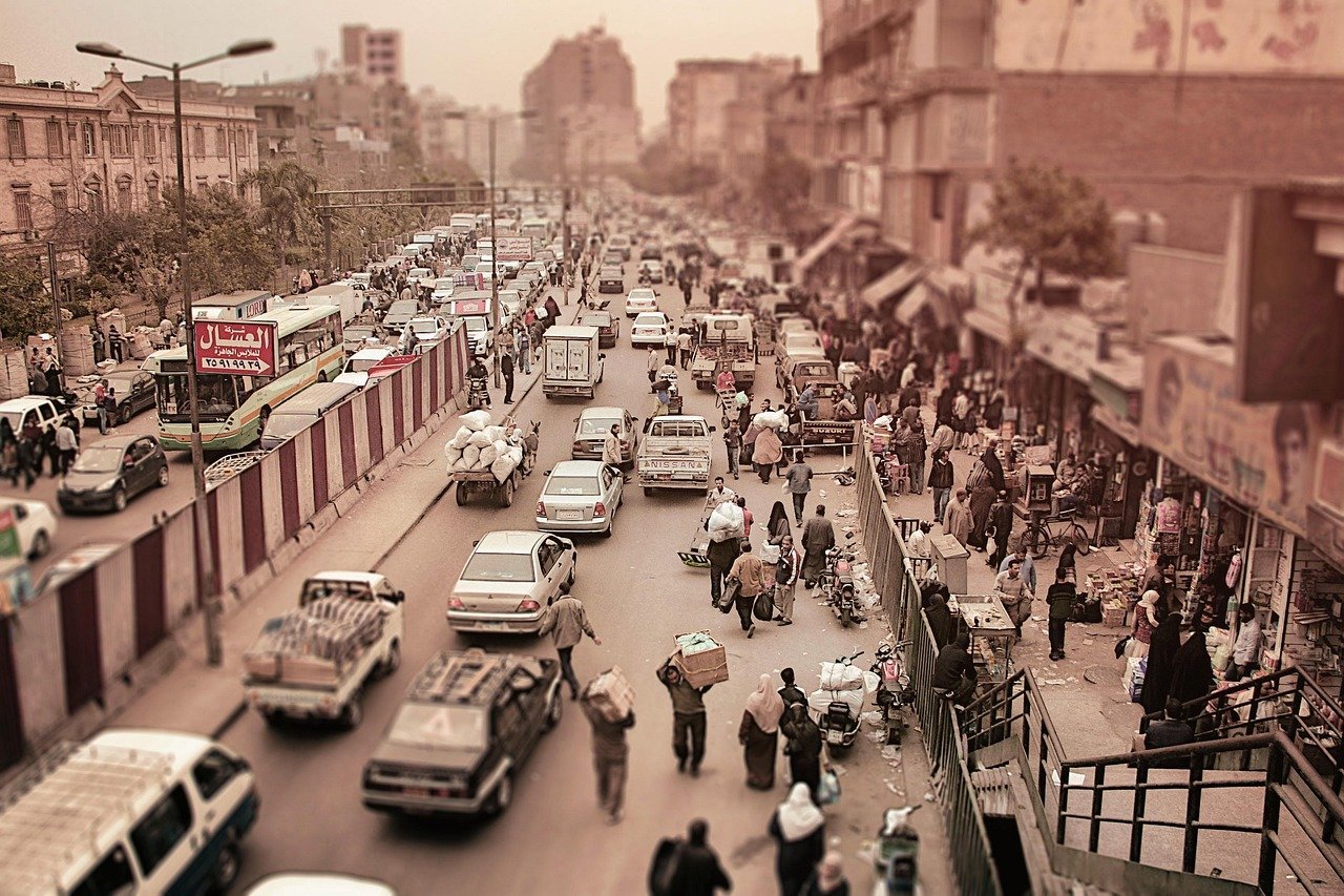 travel, city, cairo, egypt, traffic, traffic jam, clogged, street scene, road, big city, building, architecture, urban landsc