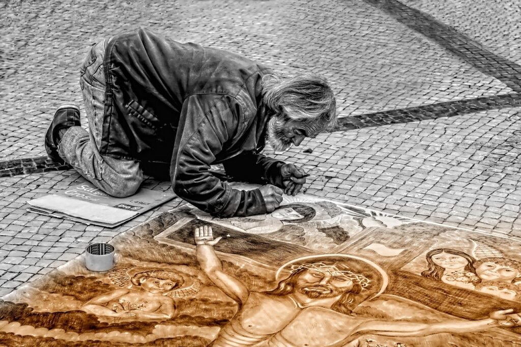 man, artist, street, painter, painting, art, jesus, old man, elderly man, street photography, artist, artist, painter, art, j