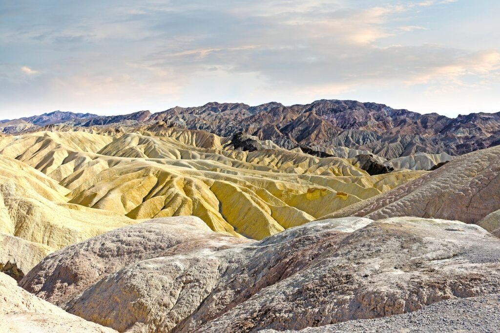 mountains, sandstone, ridges, death valley, california, zabriskie point, national park, desert, rock formations, valleys, nev