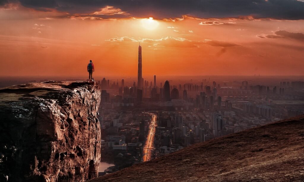 city, mountain, landscape, nature, sky