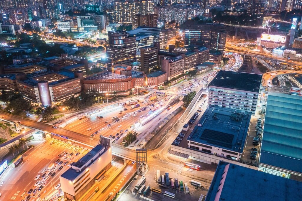 hong kong, kowloon, city, evening, night, street, cityscape, urban, illuminated, aerial view, hong kong, hong kong, hong kong