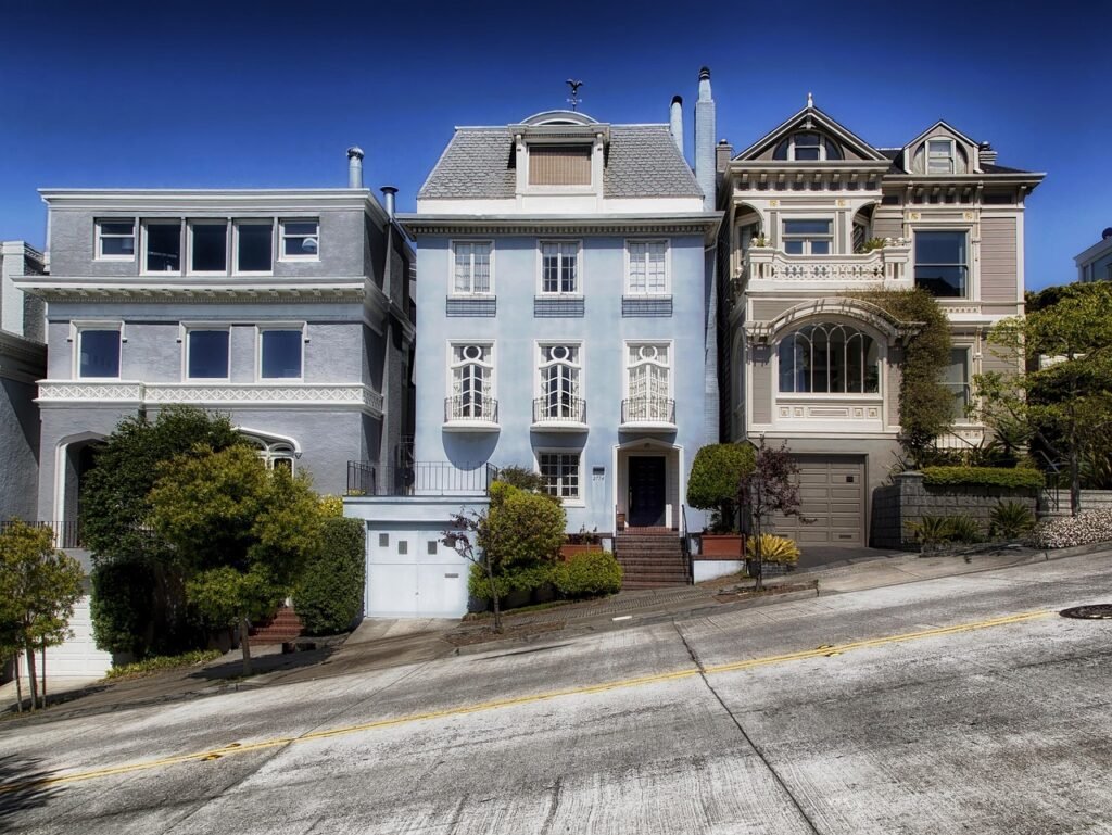 san francisco, california, houses, residential area, apartments, bay area, street, facade, city, urban, homes, hill, architec