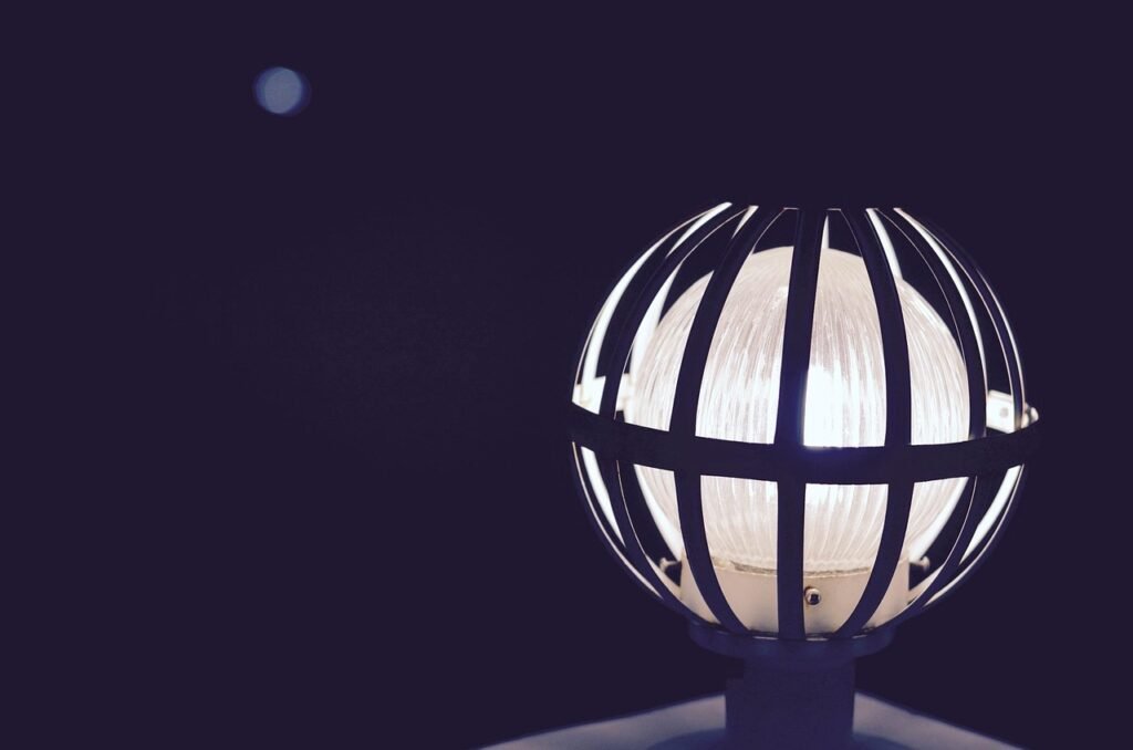 terrace, rooftop, lamp, balcony, night, bokeh