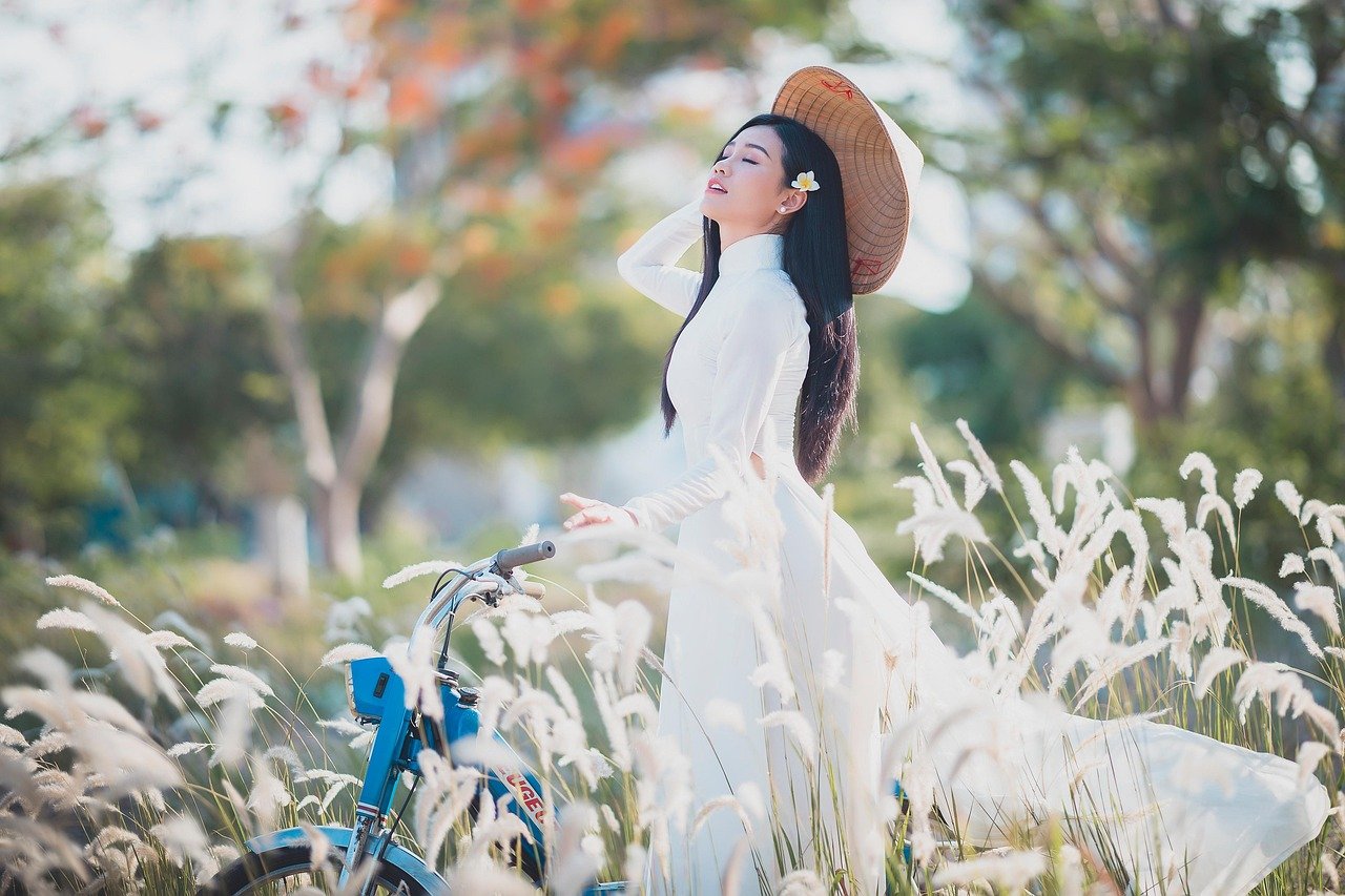ao dai, asian, model, asian woman, young woman, female, dress, long dress, traditional dress, modeling, pose, posing, fashion