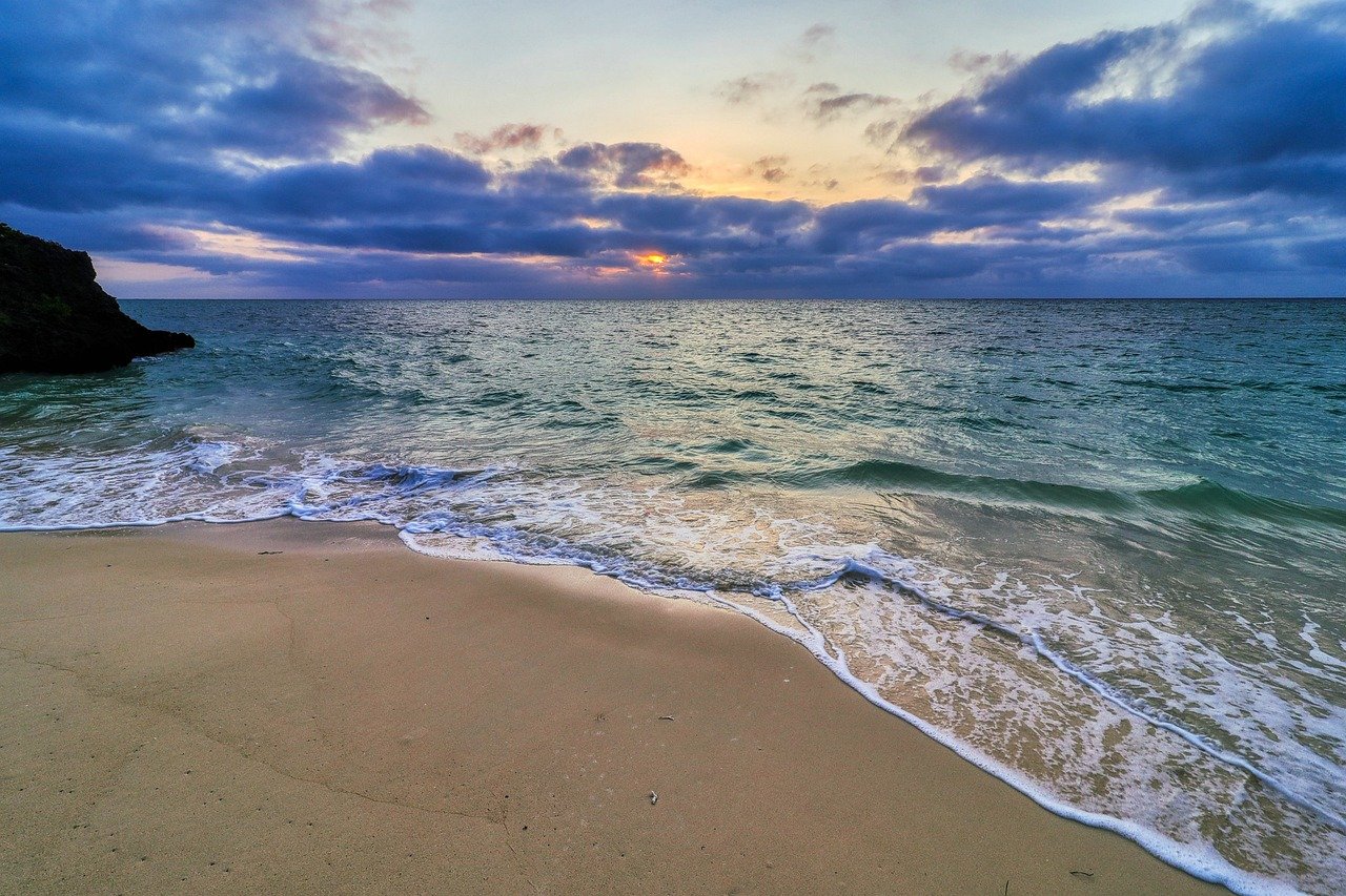 sea, sky, nature, natural, landscape, cloud, beach, sunset, evening, coast, rock, beautiful, peace, blue sea, blue sky