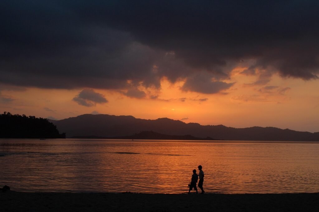 sunset, beach, philippines, evening, clouds, sea, water, vacation, asia, children, landscape, sundown, dusk, nature, twilight