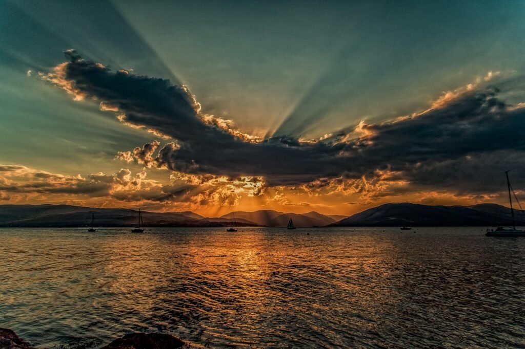 sunset, clyde, sky, nature, scotland, sunny, coastal, evening