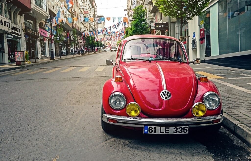 automotive, volkswagen beetle, car, city, classic, classic car, old car, pavement, red car, parked car, car wallpapers, road,