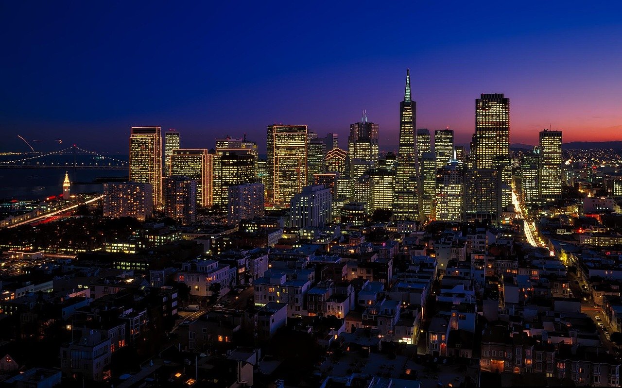 transamerica pyramid, skyline, city, cityscape, buildings, urban, urban landscape, metro, metropolitan, city lights, illumina