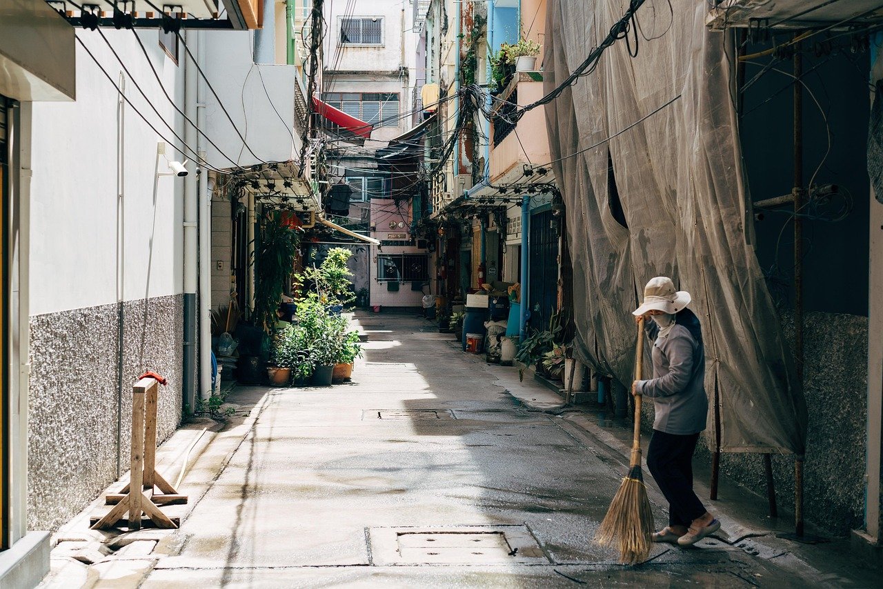 woman, broom, workers, street cleaner, thai, thailand, bangkok, asia, to travel, local, nature, neighborhood, cleanser, clean