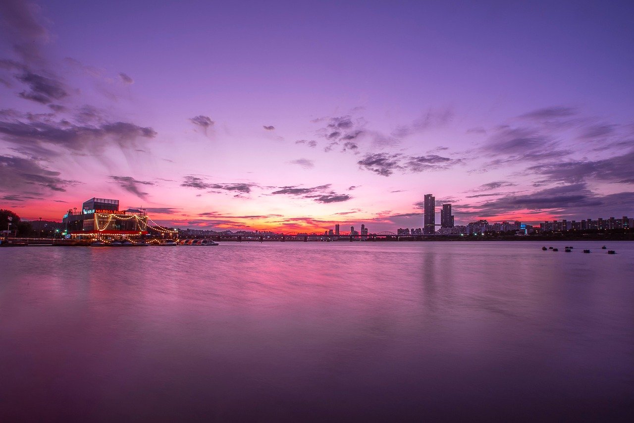 sunset, lake, dusk, twilight, afterglow, cityscape, city, nature, view, purple skies, skies, horizon, glow, night view, lands