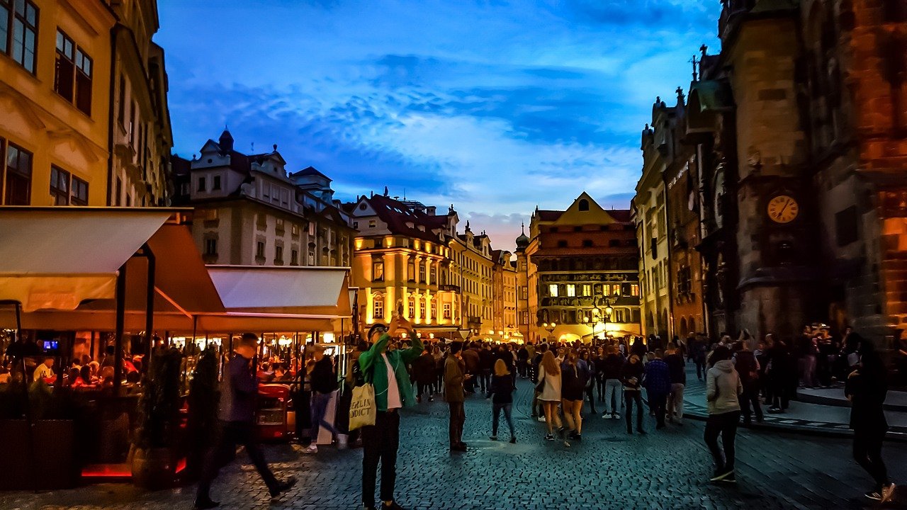 prague, czech, evening, lights, lighting, night, nightlife, night sky, cafe, restaurant, sightsee, travel, tourism, tourist,