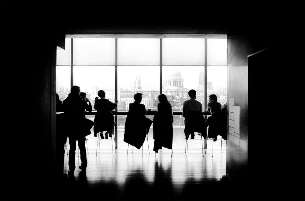 people, meeting, silhouette, cafe, talking, black and white, window, black meeting, black window, black talk, black talking,
