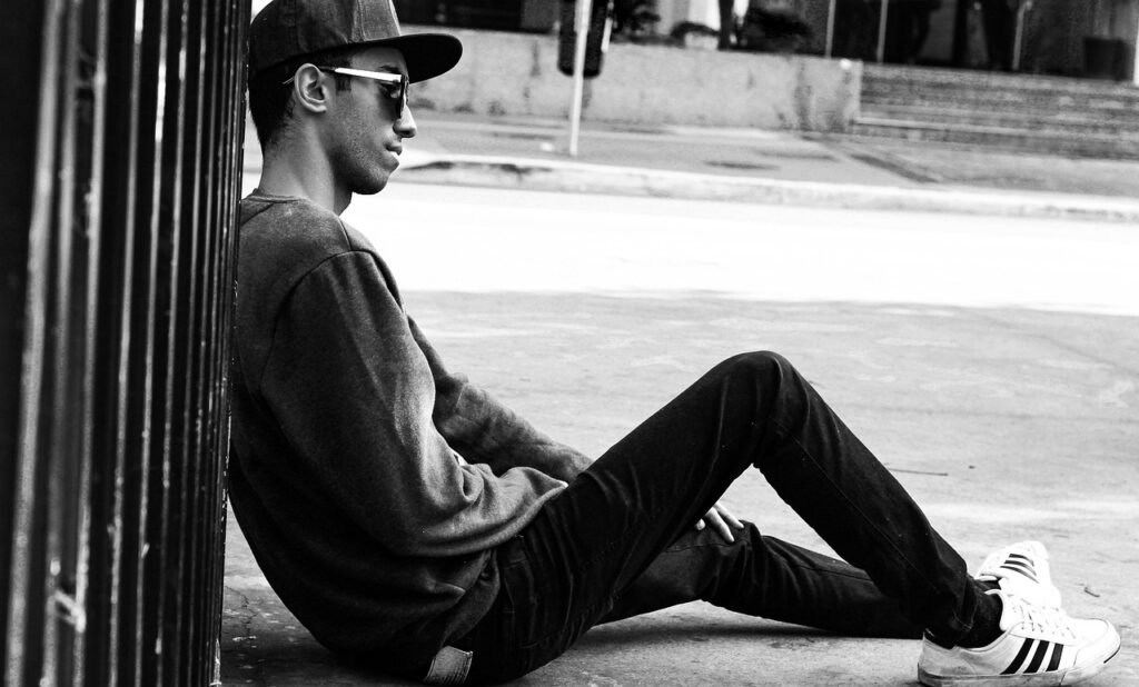 b w, city, man, street, urban, gray city, gray street