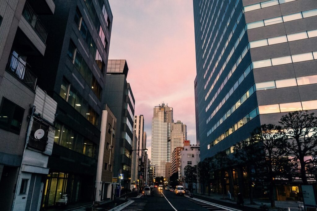 buildings, road, street, avenue, skyscrapers, city, urban, architecture, tokyo, japan, evening, modern, street, tokyo, tokyo,