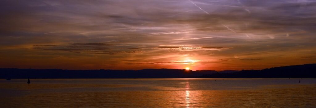 sunset, heaven, clouds, evening atmosphere, afterglow, evening sky, landscape, mood, lake, nature, water, peaceful mood, sun,