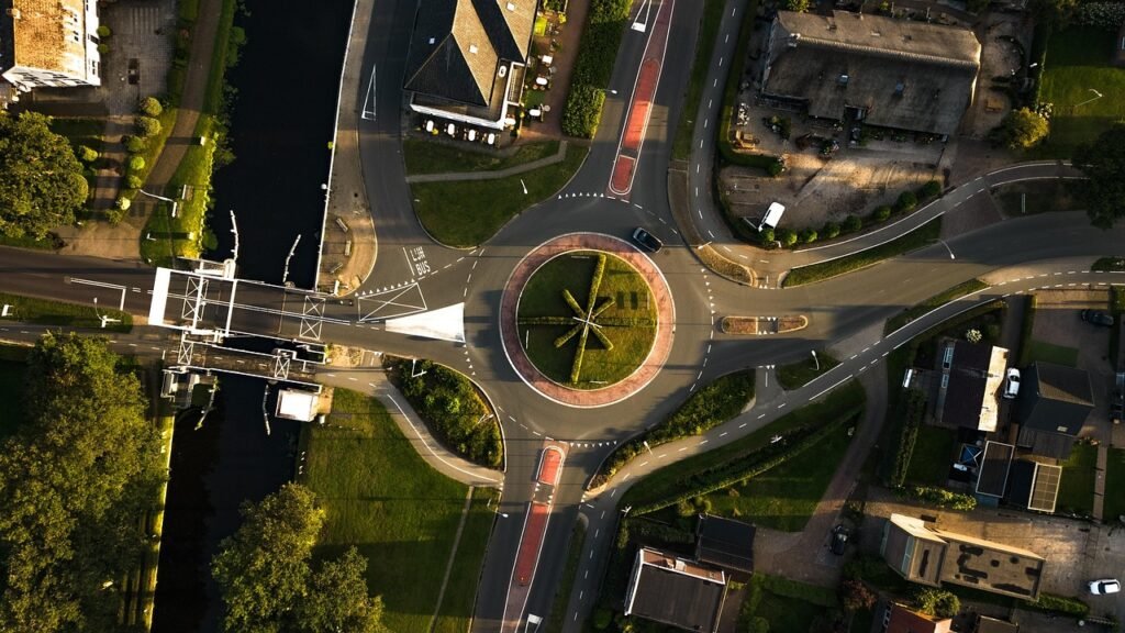 roads, street, bridge, town, village, nature, forest, top view, aerial view, netherlands, drenthe, street, village, top view,
