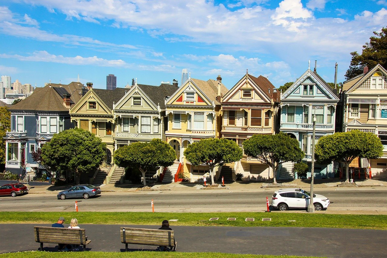 painted ladies, san francisco, usa, neighborhood, california, city, architecture, houses, residential, street, homes, urban,