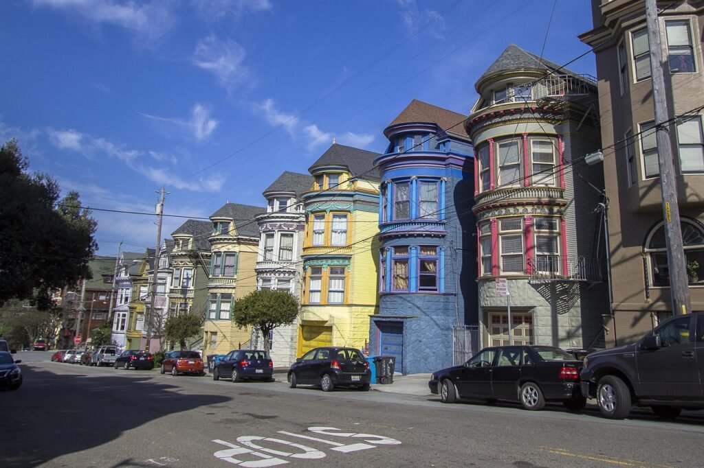 san francisco, houses, city, california, architecture, urban, neighborhood, hill, homes, street, residential, road, downtown,