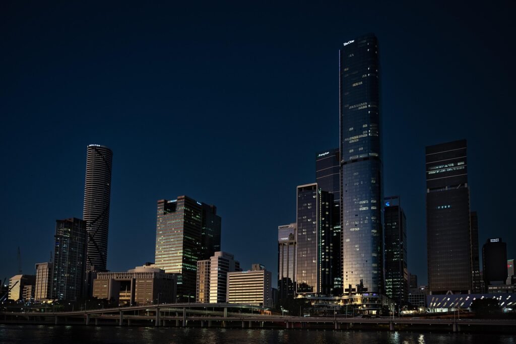 skyline, brisbane, sunset, downtown, building, architecture, nature, night, cityscape, skyscrapers, queensland, australia
