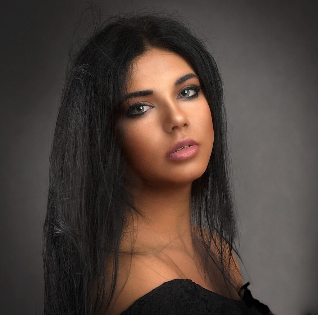woman, portrait, black hair, long hair, makeup, cosmetics, face, girl, brunette, dark, young woman, modeling, model, pose, po