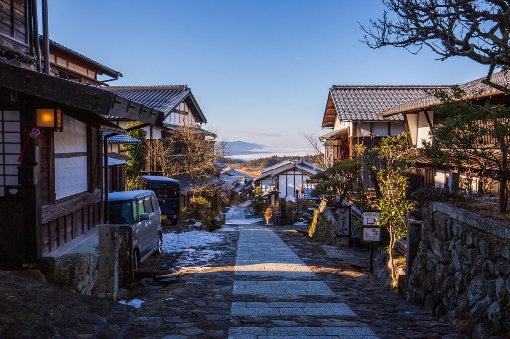 road, street, buildings, old town, japan, magomejuku, tsumago-juku, travel, winter, japan, japan, japan, japan, japan