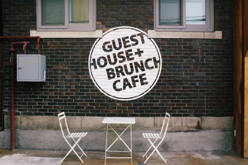 guesthouse, cafe, shelter, outdoor, break, chair, round, circle, logo, street, republic of korea, center, hero, couple, doubl