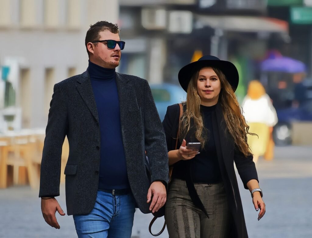 people, couple, casual, walking, together, outdoors, street, urban, lifestyle