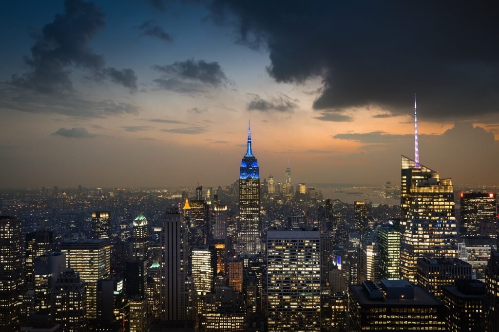 skyscraper, city, skyline, new york, usa, america, manhattan, nyc, architecture, metropolis, top of the rock, new york, new y