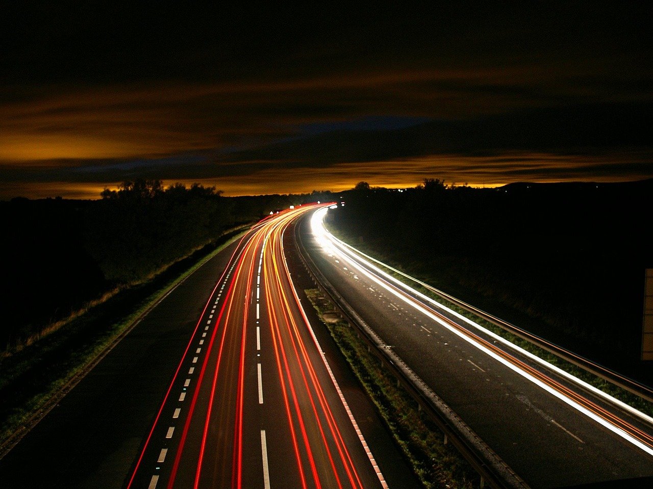 highway, traffic, light, motion, long exposure, street, night, traffic road, downtown, black road, black light, black night,