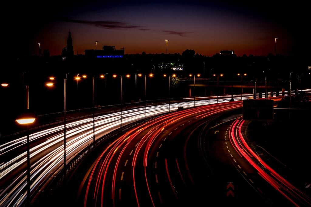 highway, light trail, long exposure, speed, traffic, spotlight, night, lights, brake lights, night photograph, movement, trac