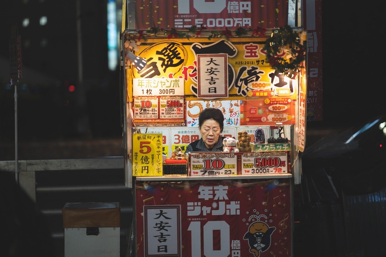 street, kiosk, store, woman, adult, booth, shinjuku, night, japan, people, old, city, travel, culture, classic, traditional,